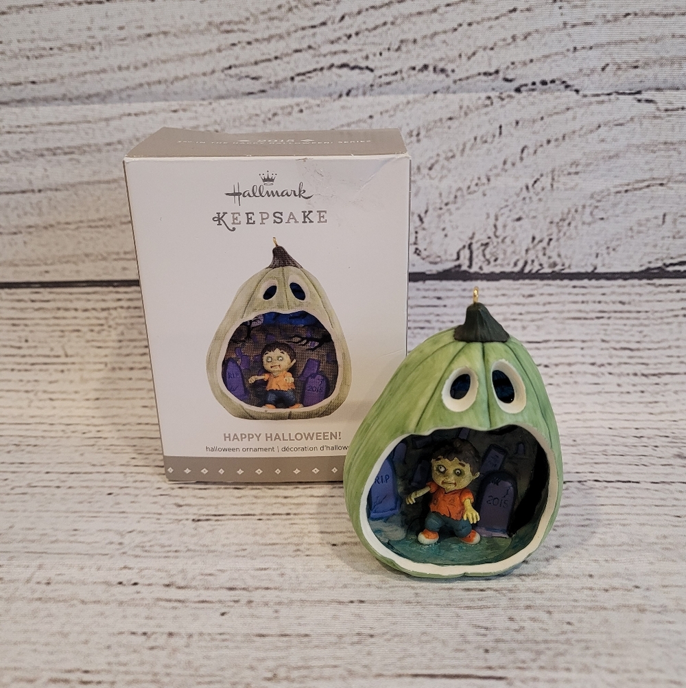 Hallmark Keepsake Happy Halloween Zombie in Pumpkin Ornament 3rd In Series 2015